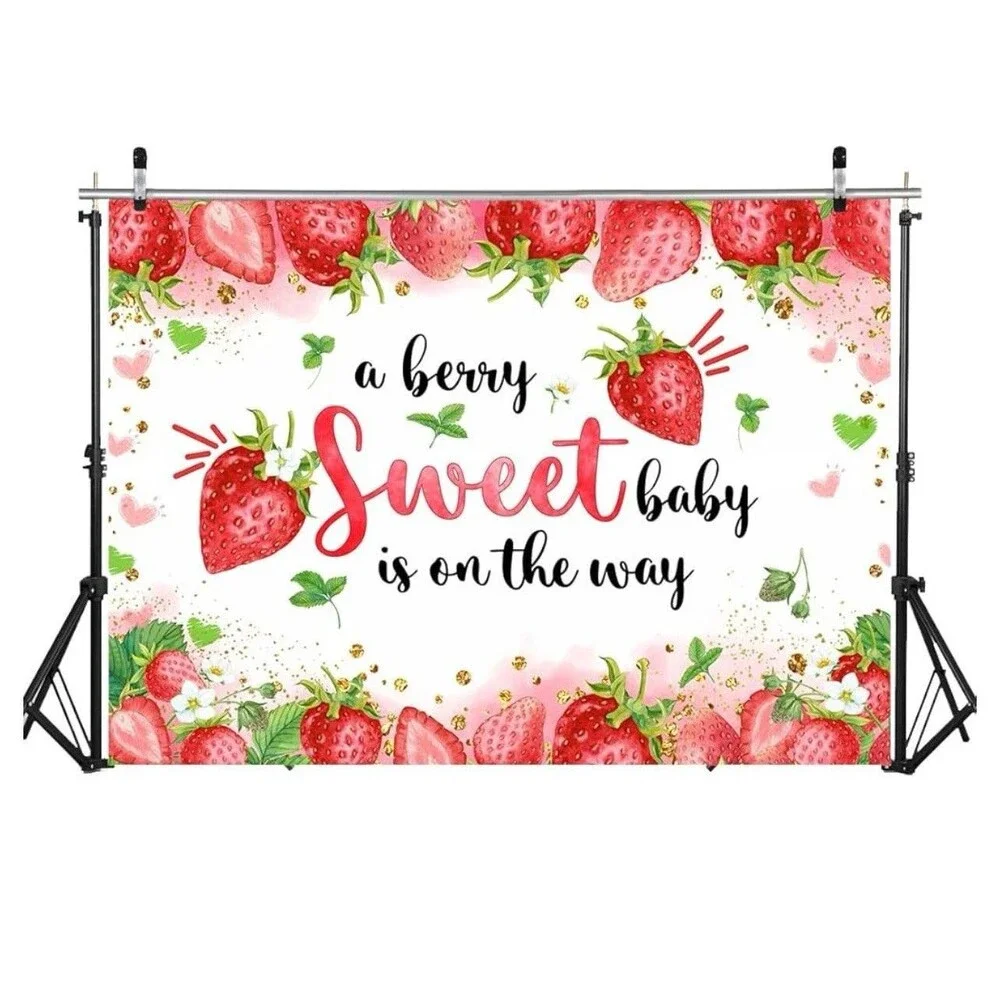 5x3FT Strawberry Baby Shower Backdrop Strawberry Baby Gift Party Photo Backgd...